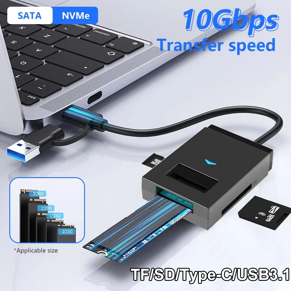 

M.2 NVMe NGFF SSD Enclosure 10Gbps Type C USB 3.1 to SSD External Storage Box Adapter Support SD TF Card Reader PC Accessories