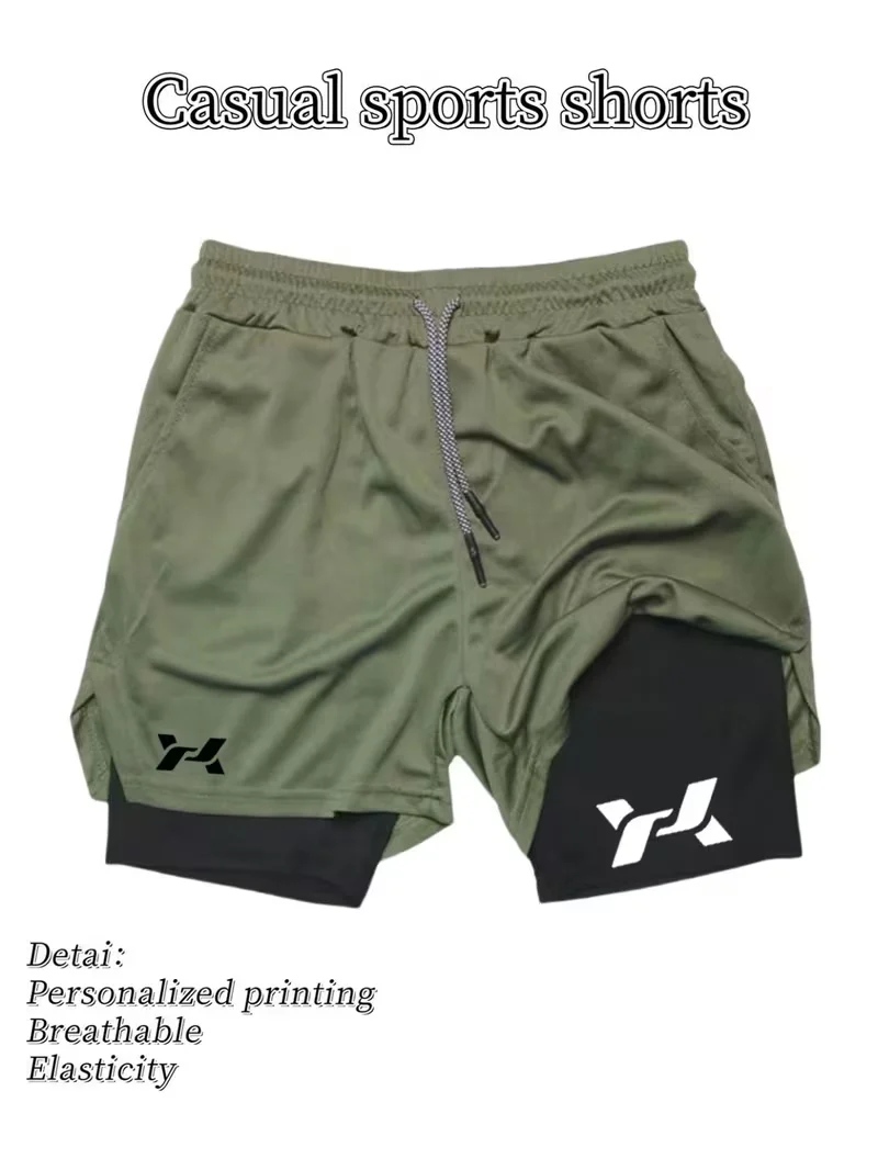 Men's Fitness Running Double layer Sports Shorts Training Running Mountain Climbing Summer Minimally Designed Printed Shorts