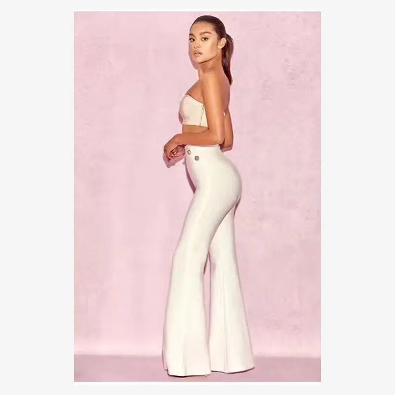 High-end dames slim fit elastische casual broek met knoopversiering en riem, negendelige wijde broek, streetstyle