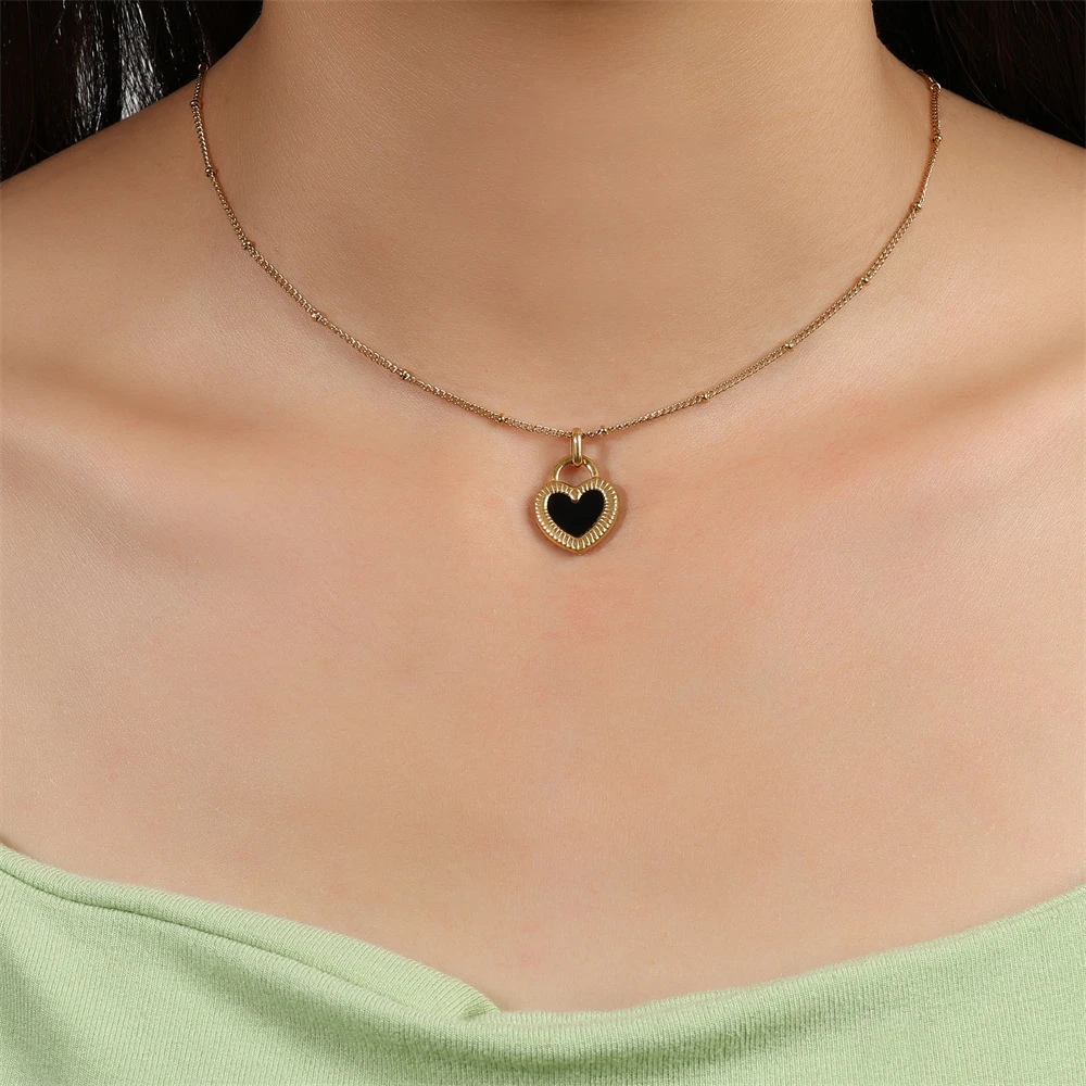 ZAKOL Trendy Y2K Loving Heart Pendant Necklaces For Women Girls Romantic Gold Color Metal Clavicle Chain Choker Jewelry Gifts