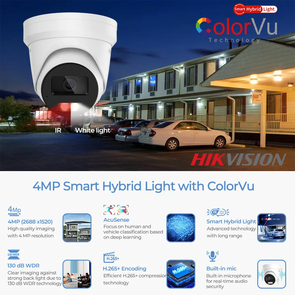 Hikvision DS-2CD2347G2H-LIU 4MP ColorVu AcuSense IP Camera Smart Hybrid Light AI Human Vehicle Detection PoE Mic CCTV