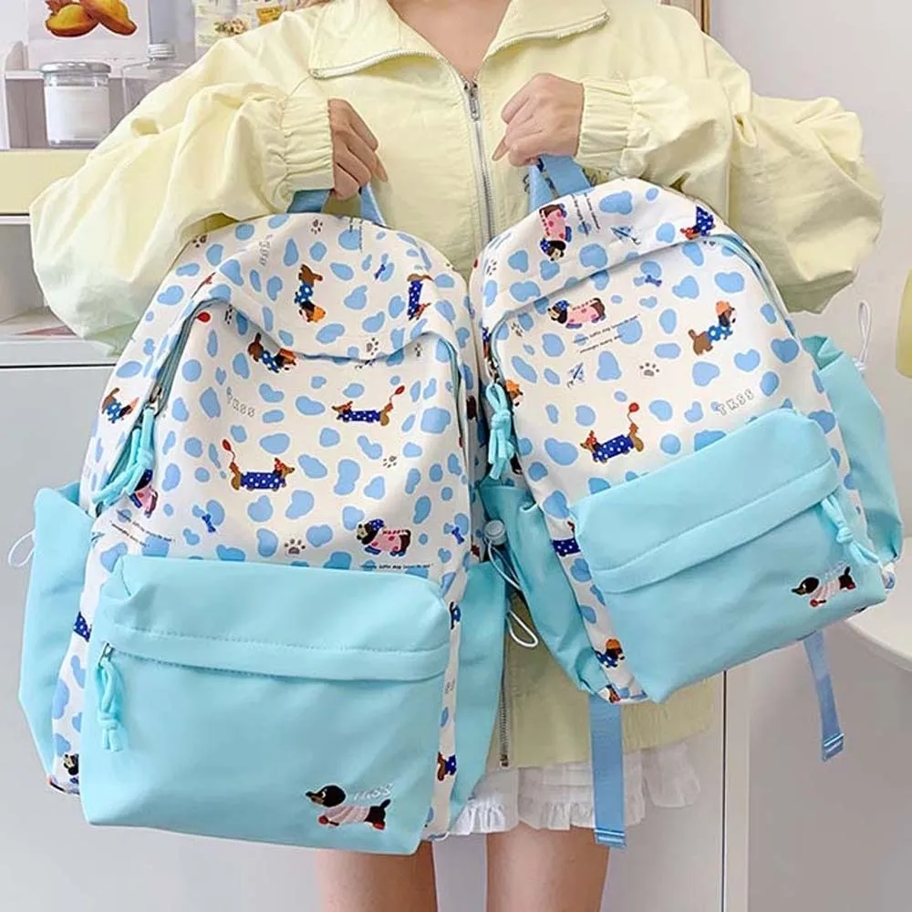 

Daypack Nylon Dachshund Backpack Contrast Color Durable Students School Bag Fixed Webbing Casual Large Capacity Backpack School