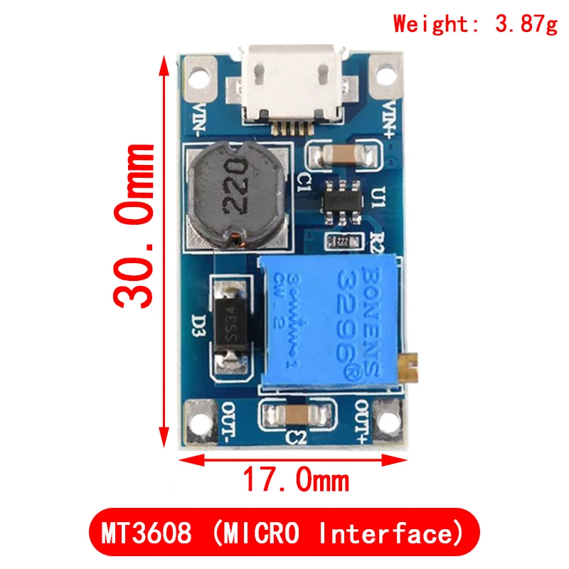 Módulo de alimentação Boost, Conversor DC-DC, Boost Board, 28V, 2A, MT3608, 5pcs