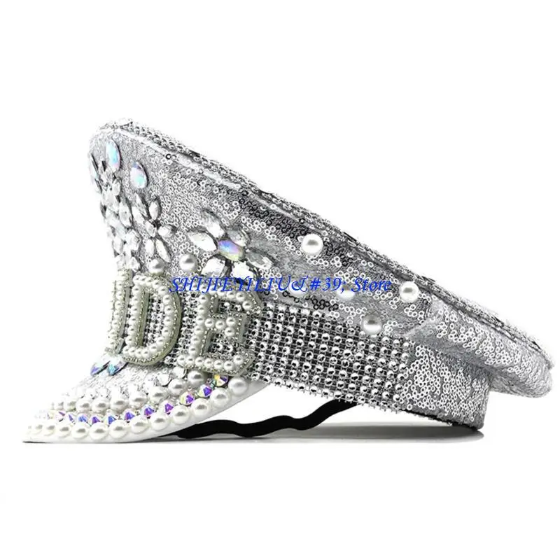 E21F Bride Hat Captain Hat Encrusted Rhinestones Heavy Duty BRIDR