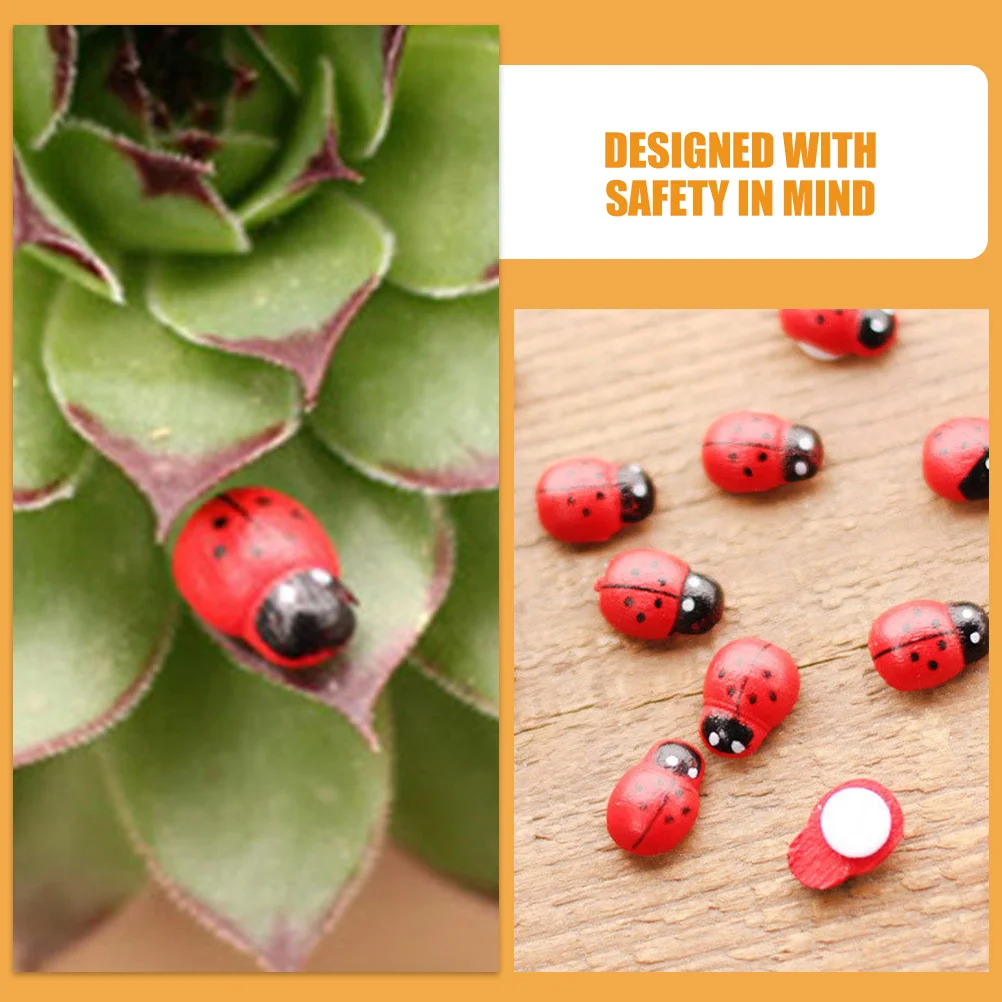 

100pcs Simulated Ladybug Ornaments Miniature Garden Accessories Micro Landscape Decor Artificial Insect Statue Home Office