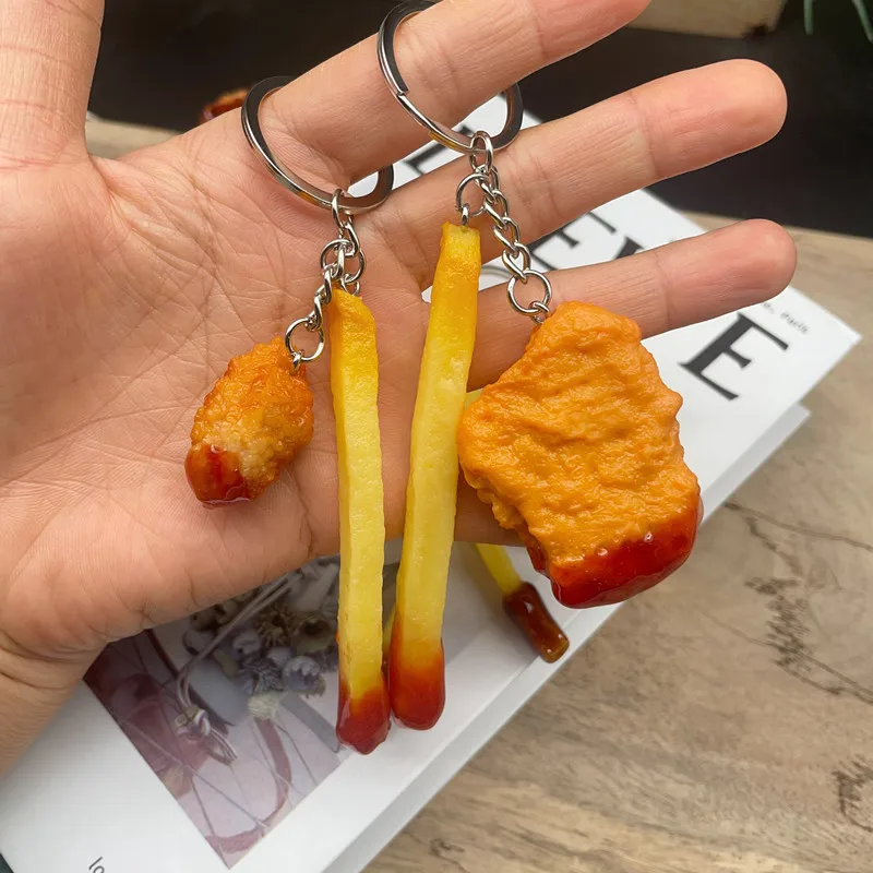 Fried Chicken French Fries Keychain Fried chicken nuggets Simulated Food Toy Model Keyring Car Phone Bag Pendant Gift Ornament