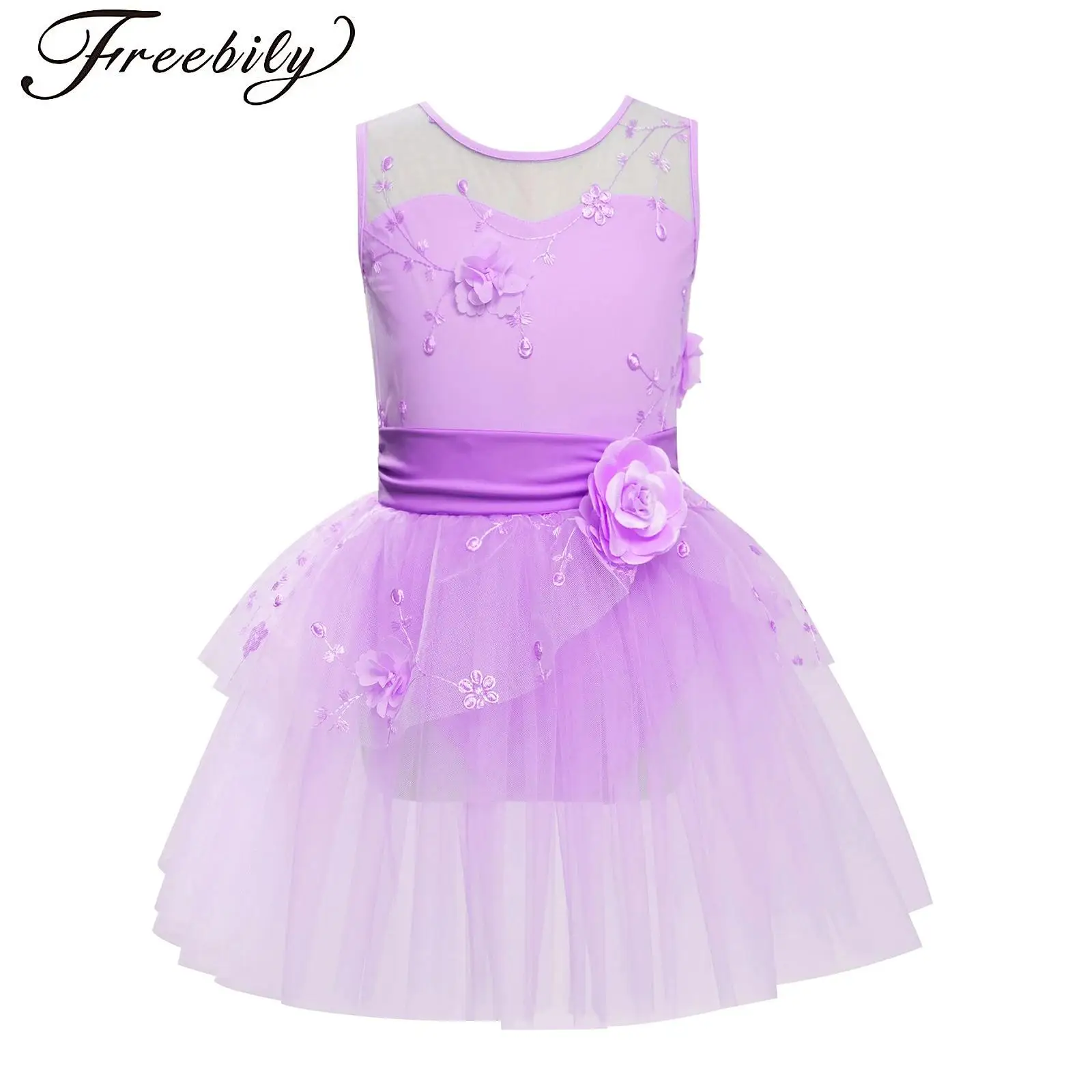 

Kid Girls Ballet Tutu Skirt Princess Dress Sleeveless Embroidered Birthday Fancy Party Ballerina Dance Stage Performance Costume