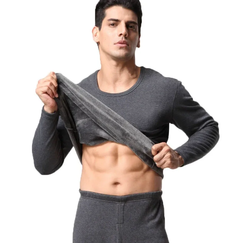 

Winter Thermal Underwear Long Johns Men's Solid Color Plus Velvet Warm Tops + Pants Sets Thick Comfortable Soft Underwear Outfit