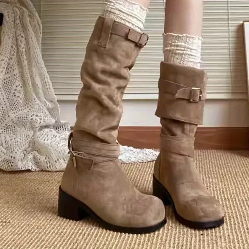 2026 Neue Retro Herbst-Winter Plattform-Stiefel mit Dickem Absatz für Damen, Western-Cowboy-Stiefel, Modische Lange Stiefeletten, Damenschuhe – Detail 5