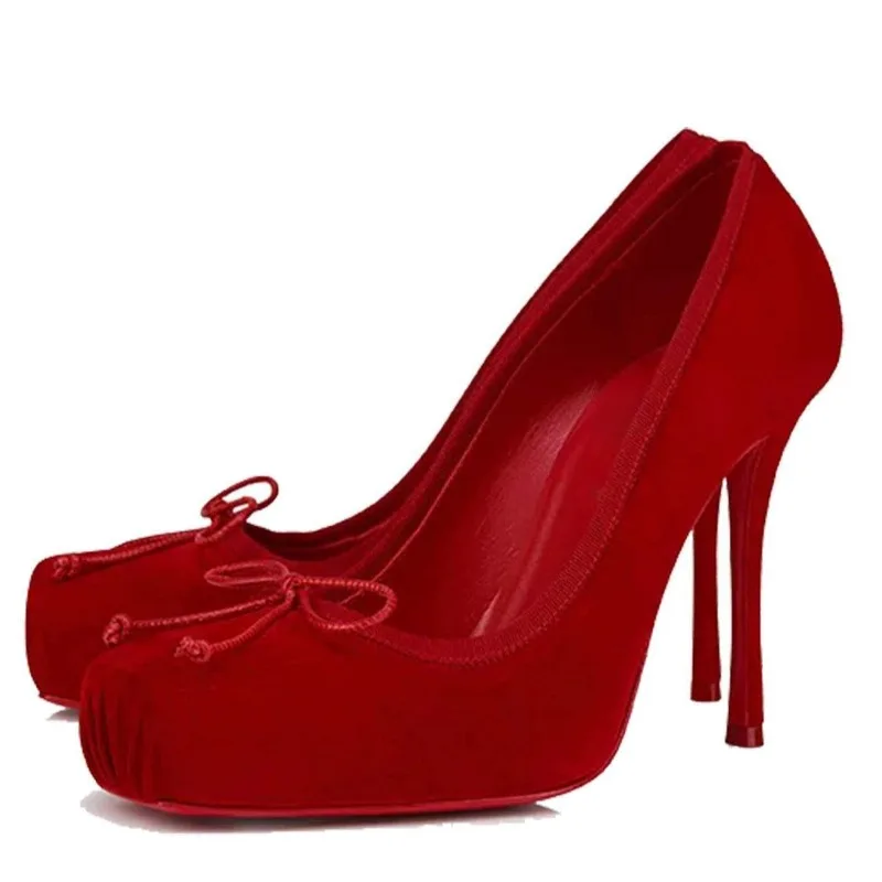 

2026 Spring/Summer New Pig Skin Perforated Satin Silk Square Bow Ballet European and American Women's Fine Tailor Shoes