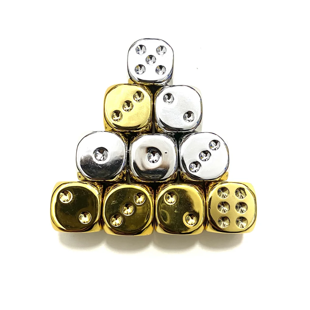 

5Pcs/Set Golden/Silver Color 16mm Funny Game Plastic Point Dice D6 Six Sided Decider Board Game Acessories