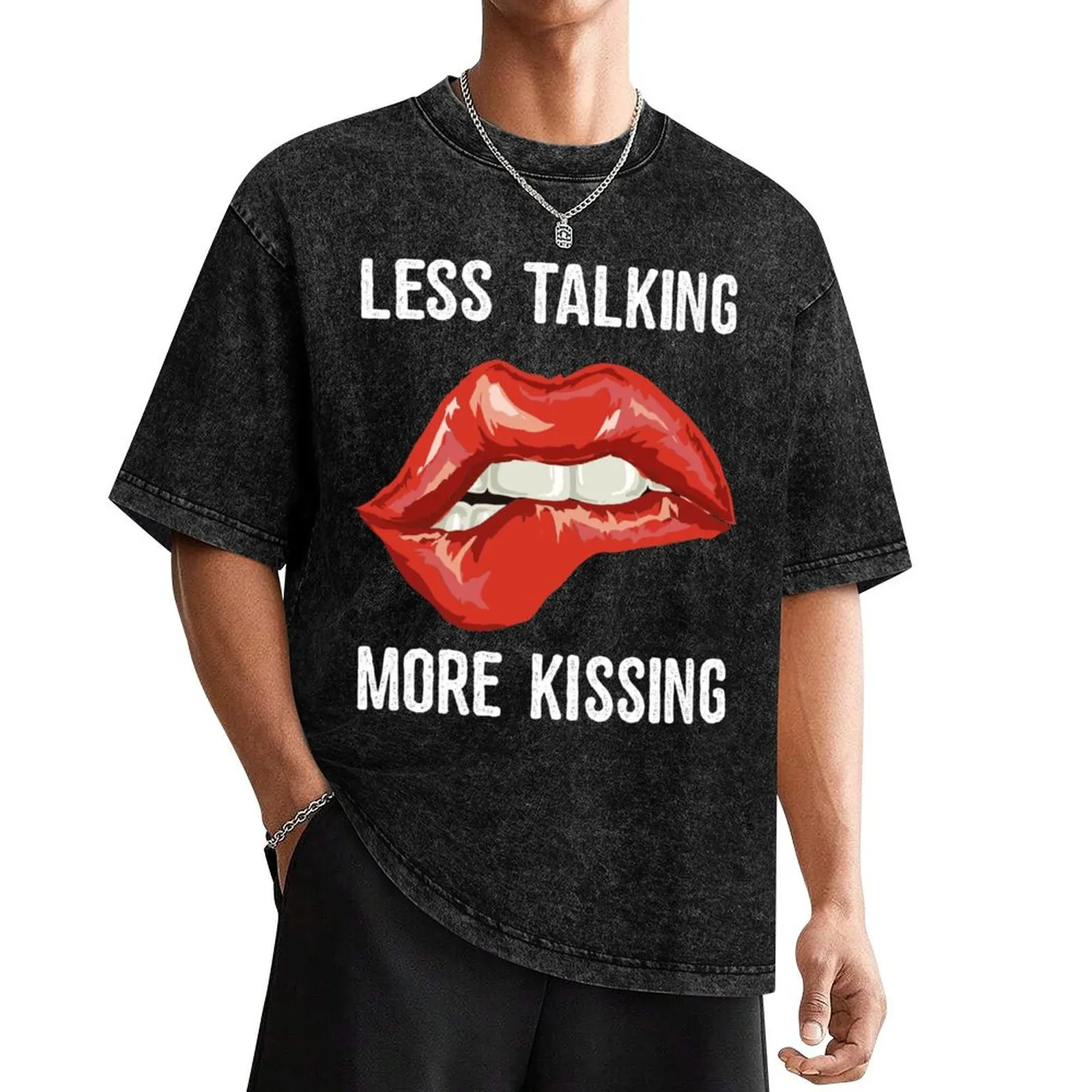 

Less Talking More Kissing Sexy Red Lips Romantic Mouth T-Shirt summer tops graphic t shirts shirts men graphic