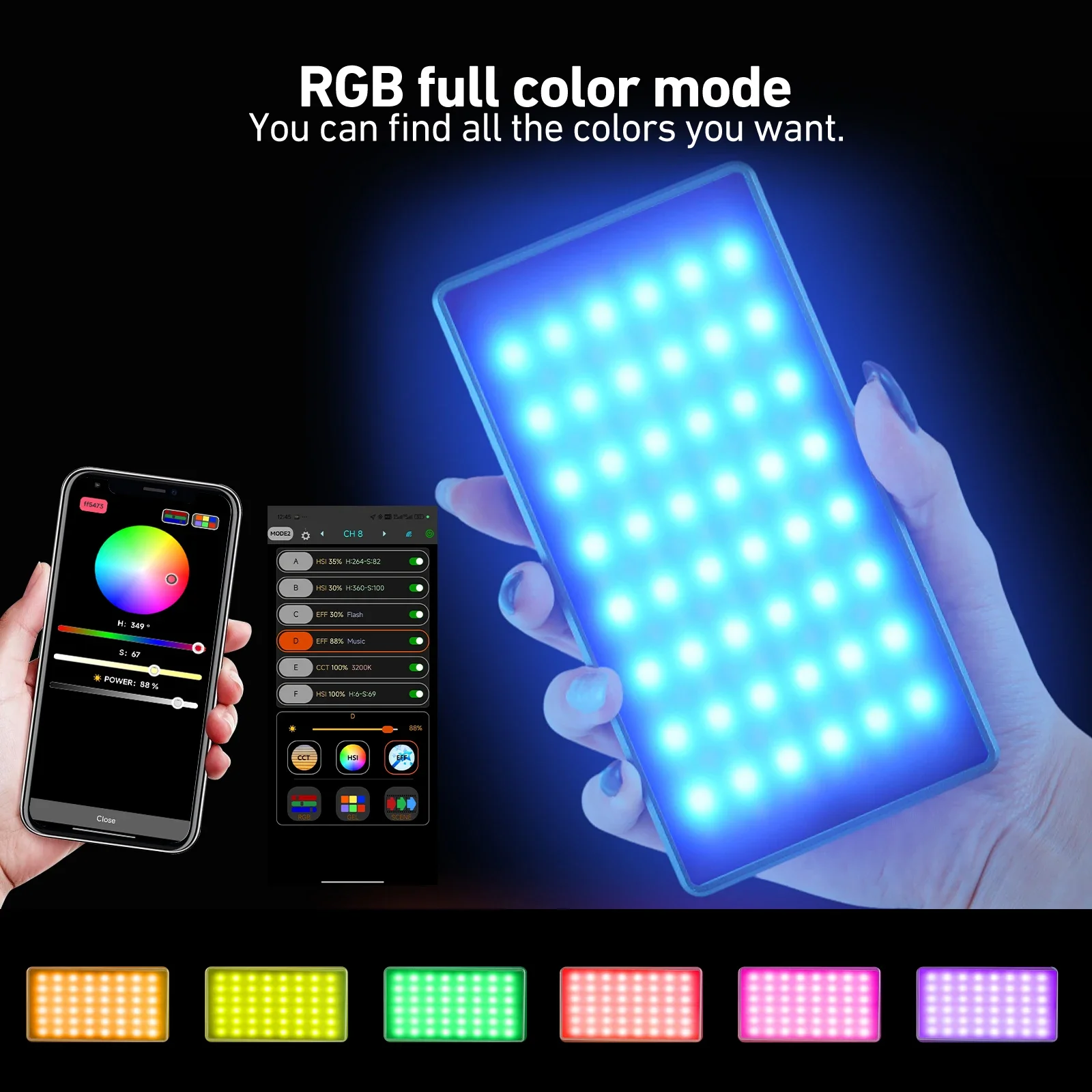 NA225 RGB Video Light 10W Portable Selfie LED Camera Light with 2500-9900K 4000mAh Rechargeable Battery CRI 96+ App Control Fill