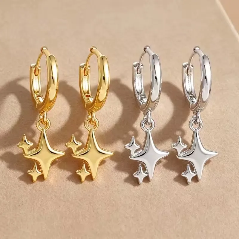 2026 New Arrival Metal Cross Star Dangle Earrings For Women Fashion Gold Color Four Pointed Star Huggie Ear Buckle Jewelry Gift