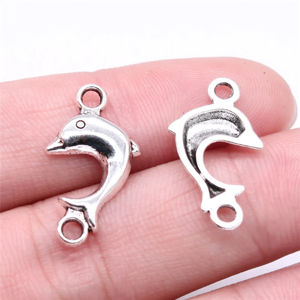 WYSIWYG 20pcs 24x12mm Antique Silver Color Dolphin Connector Charms Pendant For DIY Jewelry Making Jewelry Craft Findings