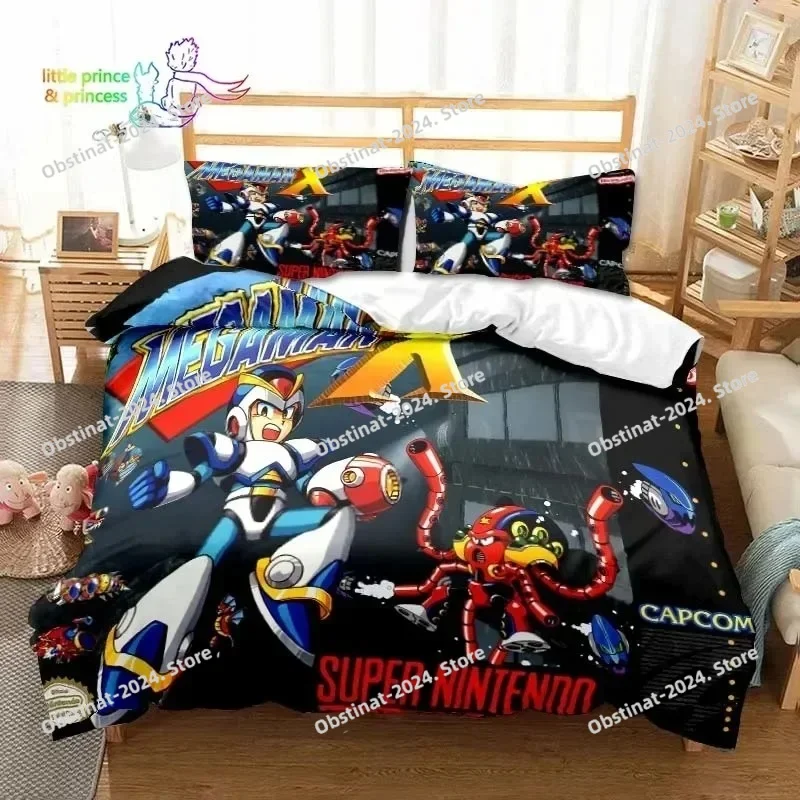 Game Gamer Megaman X Bedding Set Printed Bed Set Duvet Cover Sheet Pillowcase Bed Soft Quilt Cover Full Queen King Size