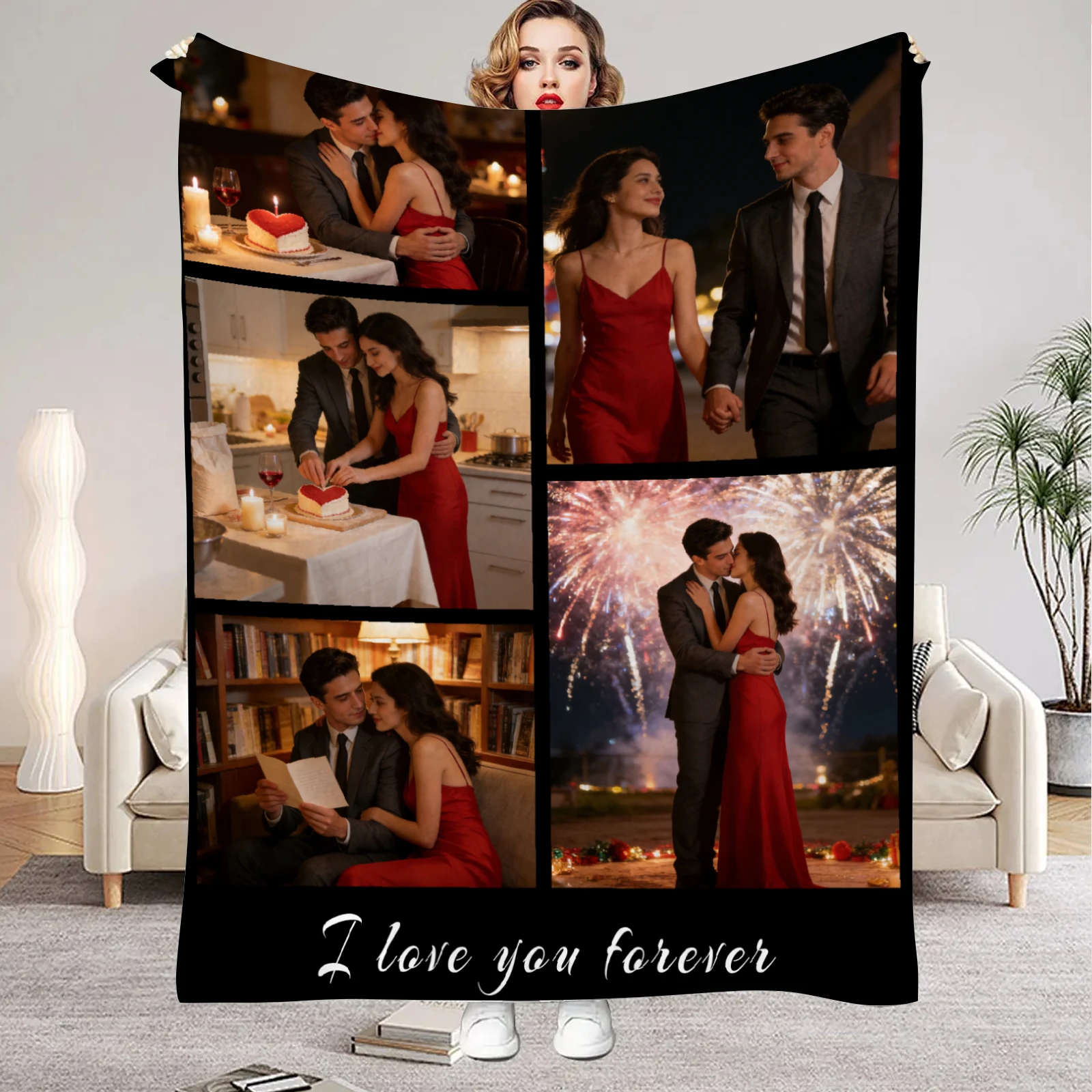 Valentine's Day Flannel Blanket Customized Your Photo Blanket for Boyfriend Girlfriend Couple Anniversary for home Decoration
