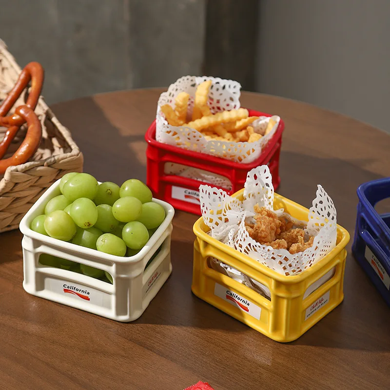 

Высокоэстетичная керамическая миска для жарки во французском языке - креативная миска для закусок для попкорна/фруктов, стильная миска-корзина для домашнего использования