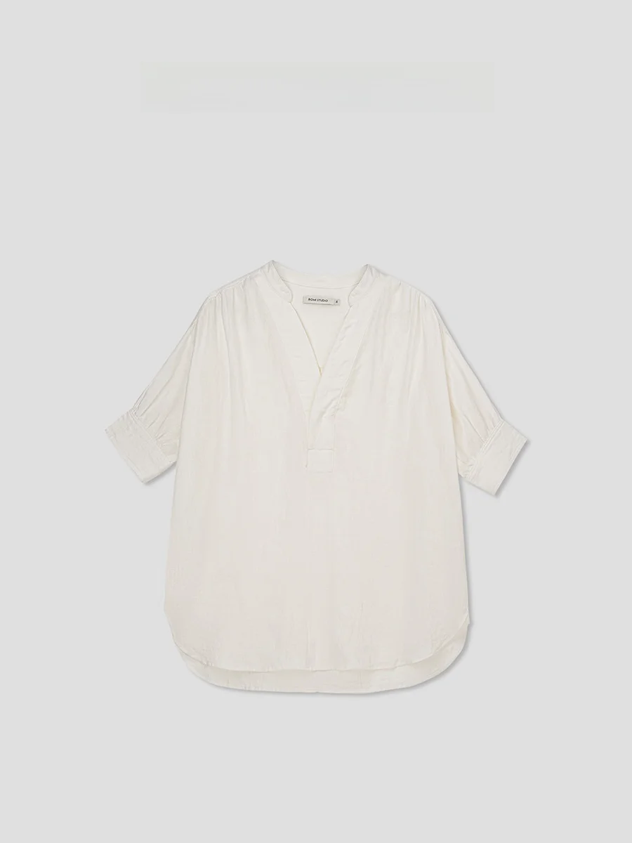 

ROMI STUDIO Brown Label Selected Linen Waed Skin Feel Separation Door irt Casual Loose Fit Five Sve Breathable Women's...