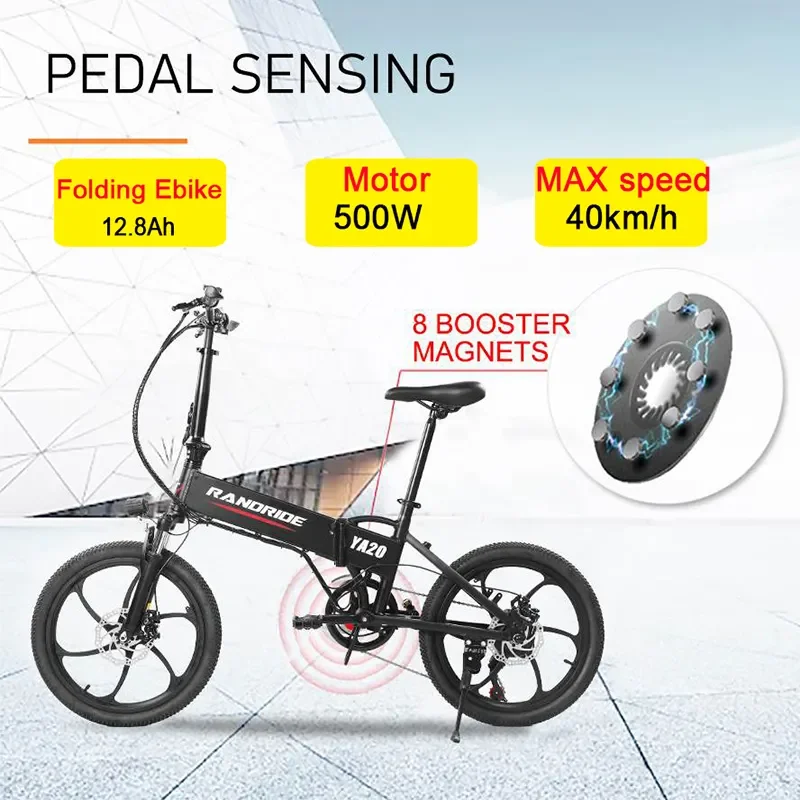 2023 New YA20 Ebike 500W 48V 12.8AH, urban folding aluminum alloy electric bicycle, hidden dismountable battery, 20 * 1.95