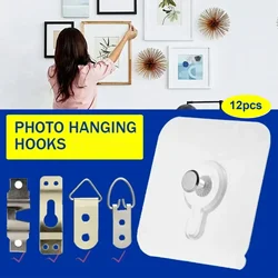 12pcs Seamless Self-adhesive Wall Nails Photo Frame Poster No Drilling Hook Nailless Easel Hanging Picture Nailless Wall Hook