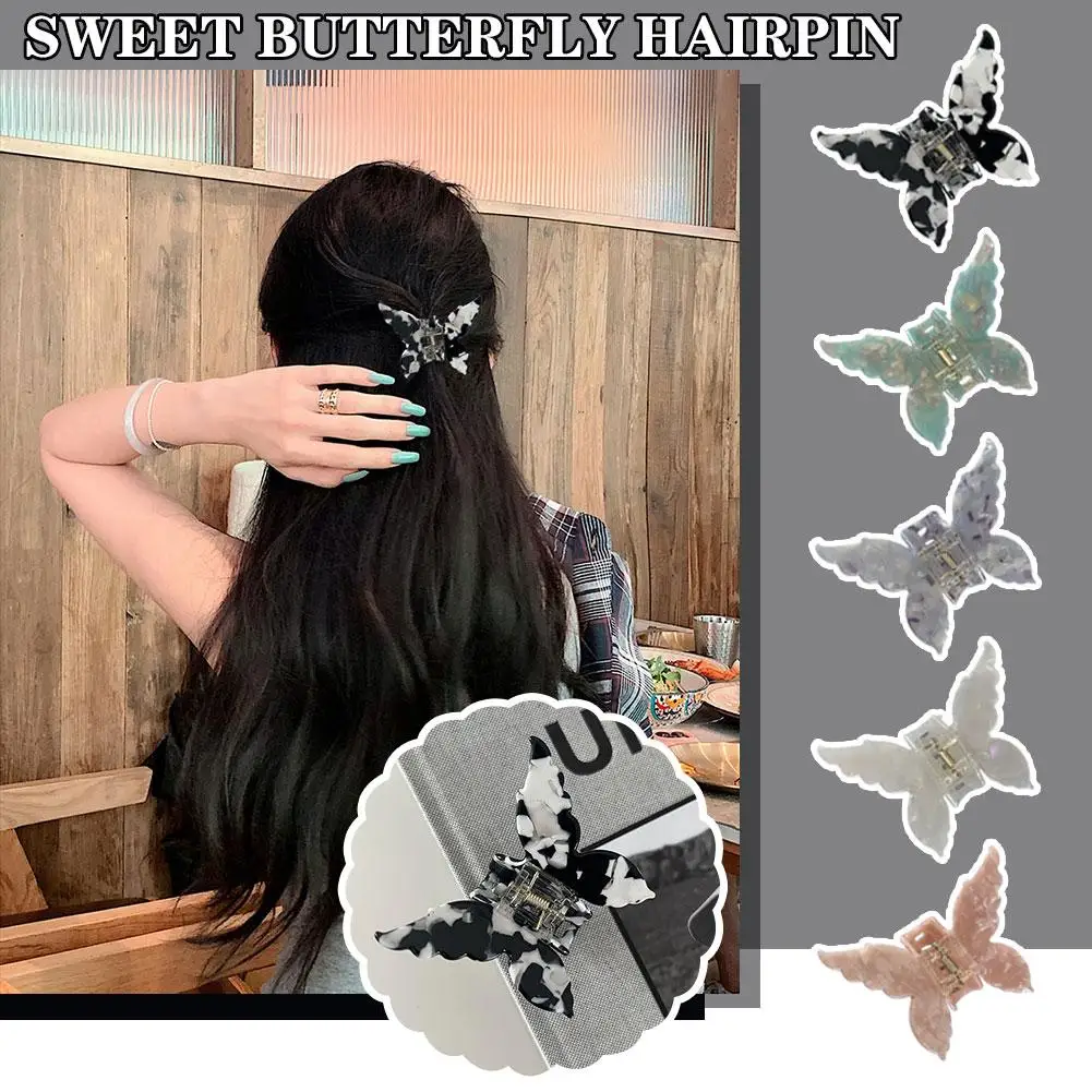 Butterfly Hair Claw Korean Style Vintage Fairy Butterfly Hair Color Lightweight Gradient Clip Tie-Dye Hairpin Catch U3P5