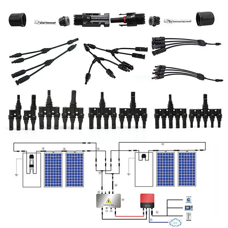 Solar PV Connector male and female Solar Panel Connectors 2T 3T 4T 5T 6T 2Y 3Y 4Y Multi T Y Branch PV Solar connector energy use