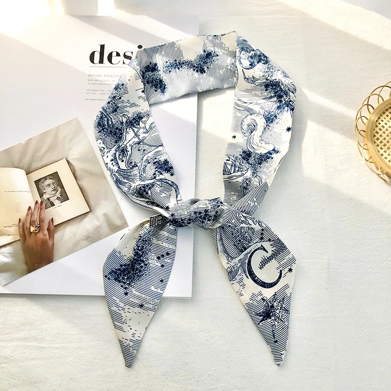 Super Beautiful Scarf 26 Letters Silk Scarf Headband Jungle Alphabet Print Bag Streamer Women Fashion Brand Design Silk Scarf