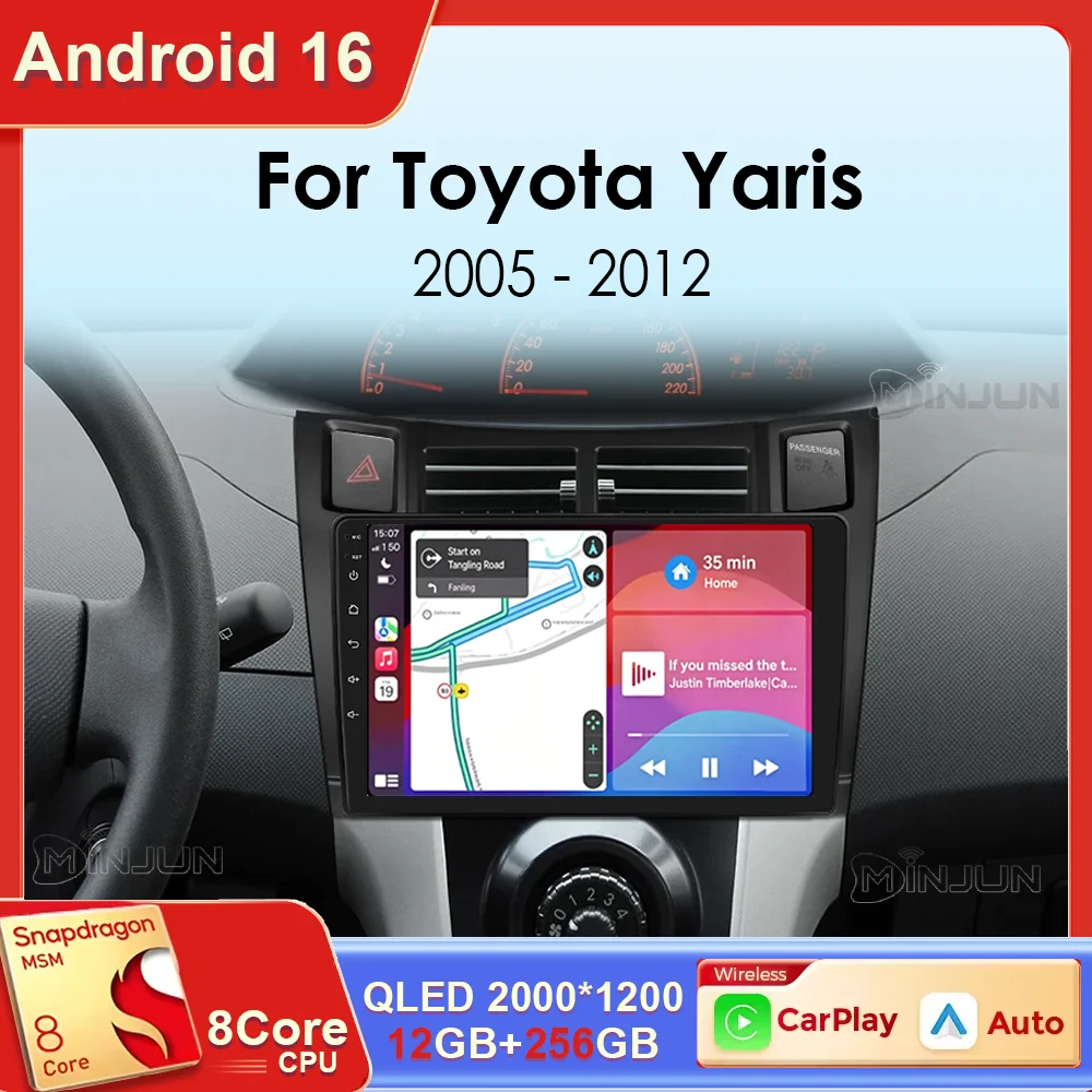 Radio para Auto con Carplay y Android 16 para Toyota Yaris 2005 2006 2007 2008 2009 2010 2011 2012, Reproductor Multimedia de Video, Navegación, Auto 4G