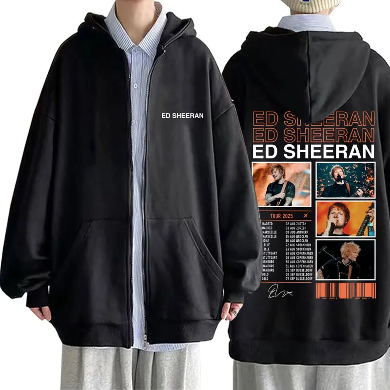 

Ed Sheeran Tour 2025 Zipper Hoodie Men Women Hip Hop Vintage Oversized Zip Up Jacket Men's Fleece Zip Up Sweatshirt Streetwear