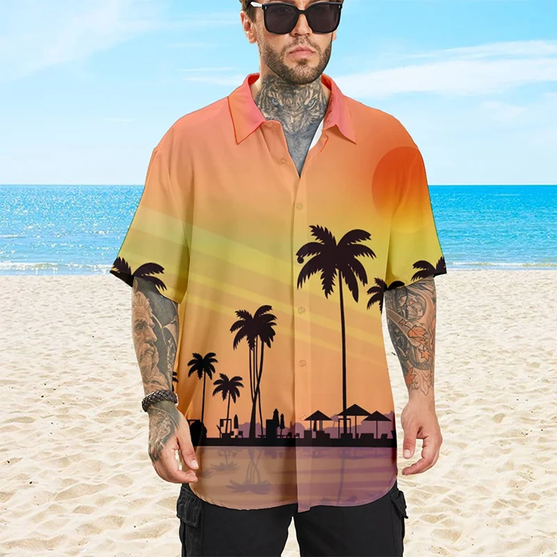 New Summer 3D Plants Mushroom Printing Shirts For Men Coconut Trees Graphic Shirts & Blouses Kid Fashion Hawaiian Beach Clothing