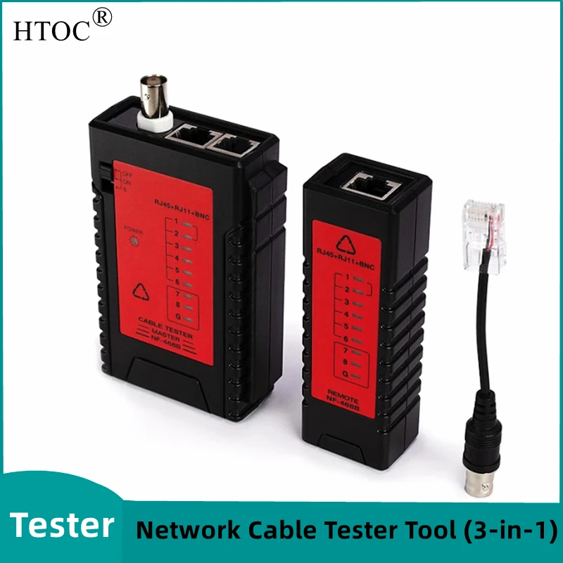 HTOC Mạng Cable Tester Công Cụ (3-Trong-1) RJ11 RJ45 BNC Đa Chức Năng Tester Cho Mạng LAN Điện Thoại CAT5/CAT6/CAT7 Với RJ45 Để BNC Cáp