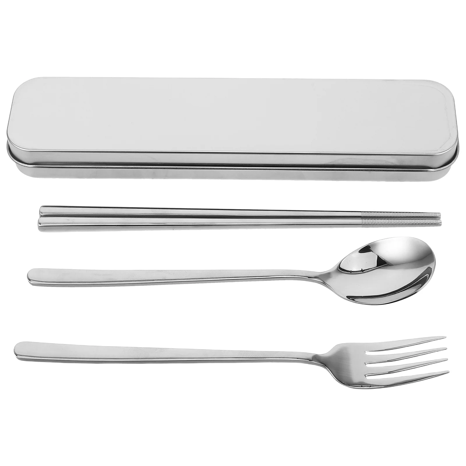 

1 Set Stainless Steel Utensil Set Portable Reusable Cutlery For Outdoor Camping Picnic Travel With Storage Box Lightweight Spoon