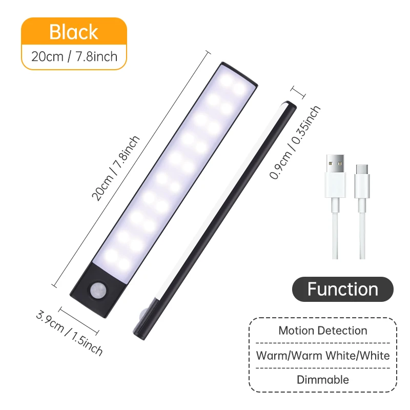 Bewegingssensor Licht Draadloos Led Nachtlampje Usb Oplaadbare Nachtlampkast Kastlamp Onder Achtergrondverlichting Voor Keuken Led