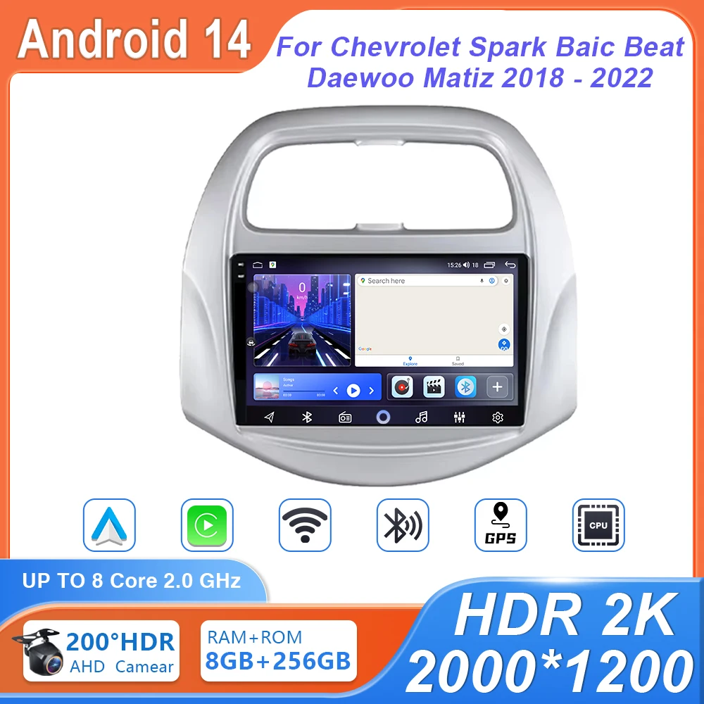 

Android 14 For Chevrolet Spark Baic Beat Daewoo Matiz 2018 - 2022 Auto Radio Stereo Multimedia Player GPS Navigation Carplay 4G