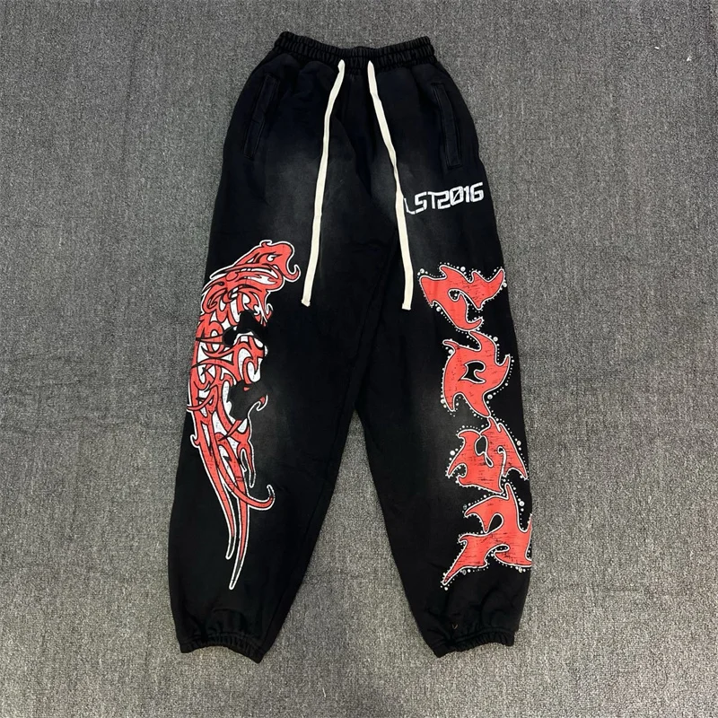 

Lost Inlycacy Diamond Studded Washed Water Casual Men's And Women's Leg Tied Pants