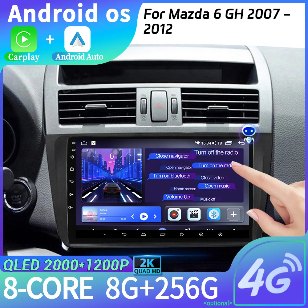 

Беспроводное стерео головное устройство Carplay с Wi-Fi, 2DIN экран для Mazda 6 GH 2007-2012, Android 14, автомобильное радио, мультимедийная навигация