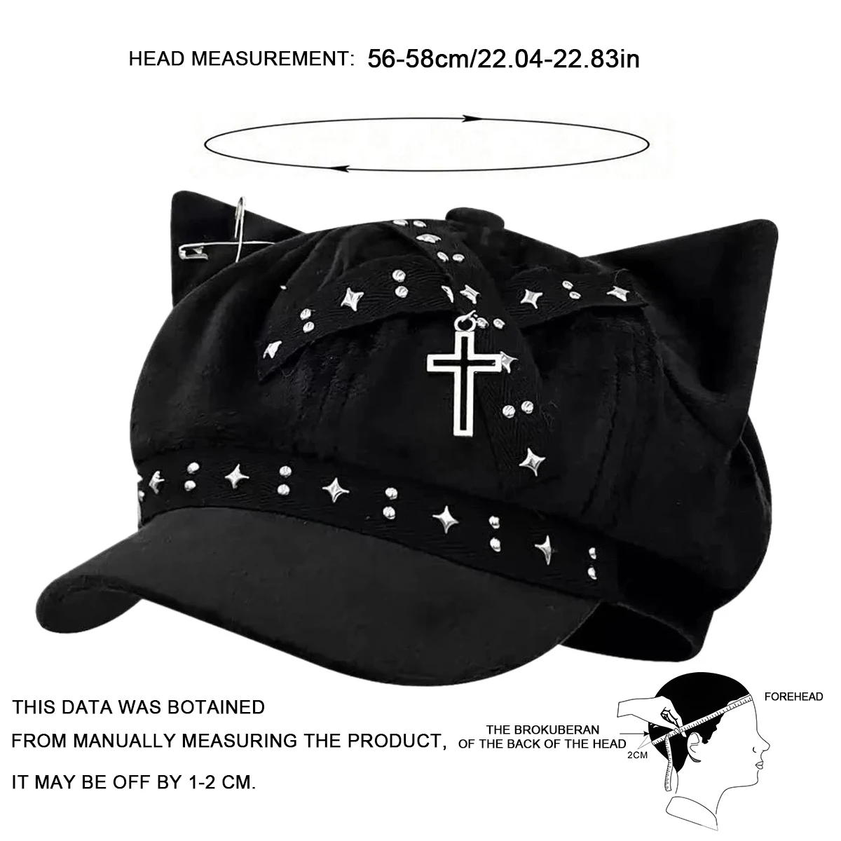 Unisex Rivet Cross Cat Ears Newsboy Hat Spring and Autumn Retro Beret Hats Wild Casual Hats Octagonal Cap