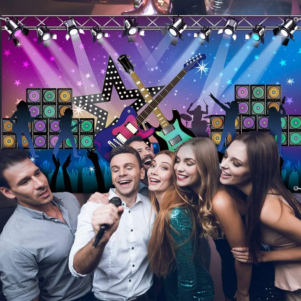 Karaoke Party Decorations Supplies, Large Fabric Rock Star Vacation Party Backdrop Banner for Rock N Roll Party