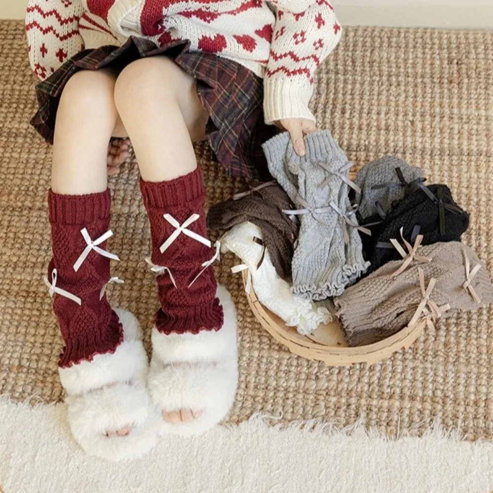 New Solid Color Leg Warmers Thickened Lolita Mid-Calf Sock Knitted Harajuku Hosiery Autumn and Winter