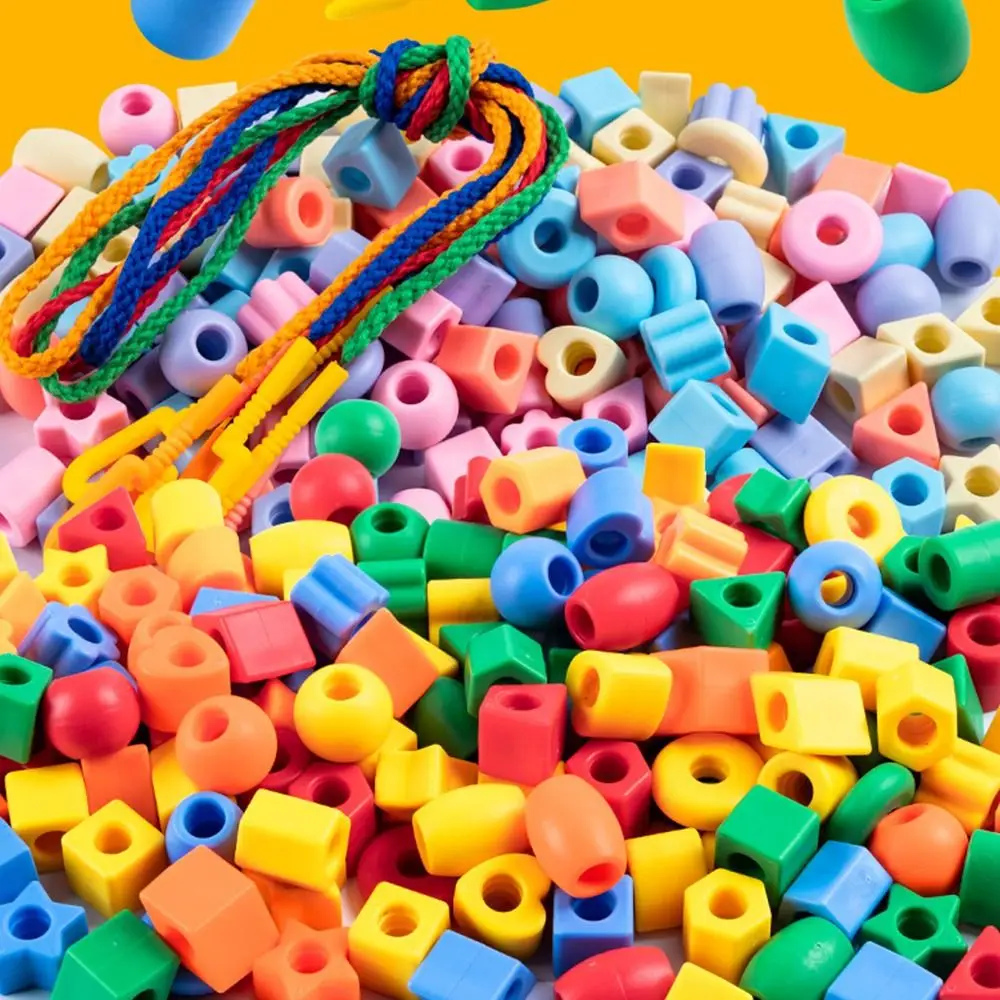 48/100/160 قطعة متعدد الألوان مونتيسوري خيوط الخرز لعبة اللبنات شكل الهندسة DIY بها بنفسك مطرز لعبة سوار لعبة البلاستيك #3