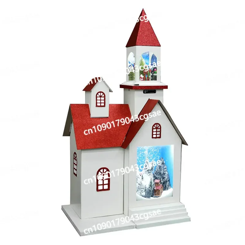 Happy Little Angel New Christmas Snowy Wooden House Snowy Music House Can Play Songs on Bluetooth Home Decorations