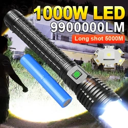 9900000LM Ultra Powerful Flashlight 1000 Watts LED Rechargeable Torch Light 5000M High Power LED Flashlights Tactical Lantern