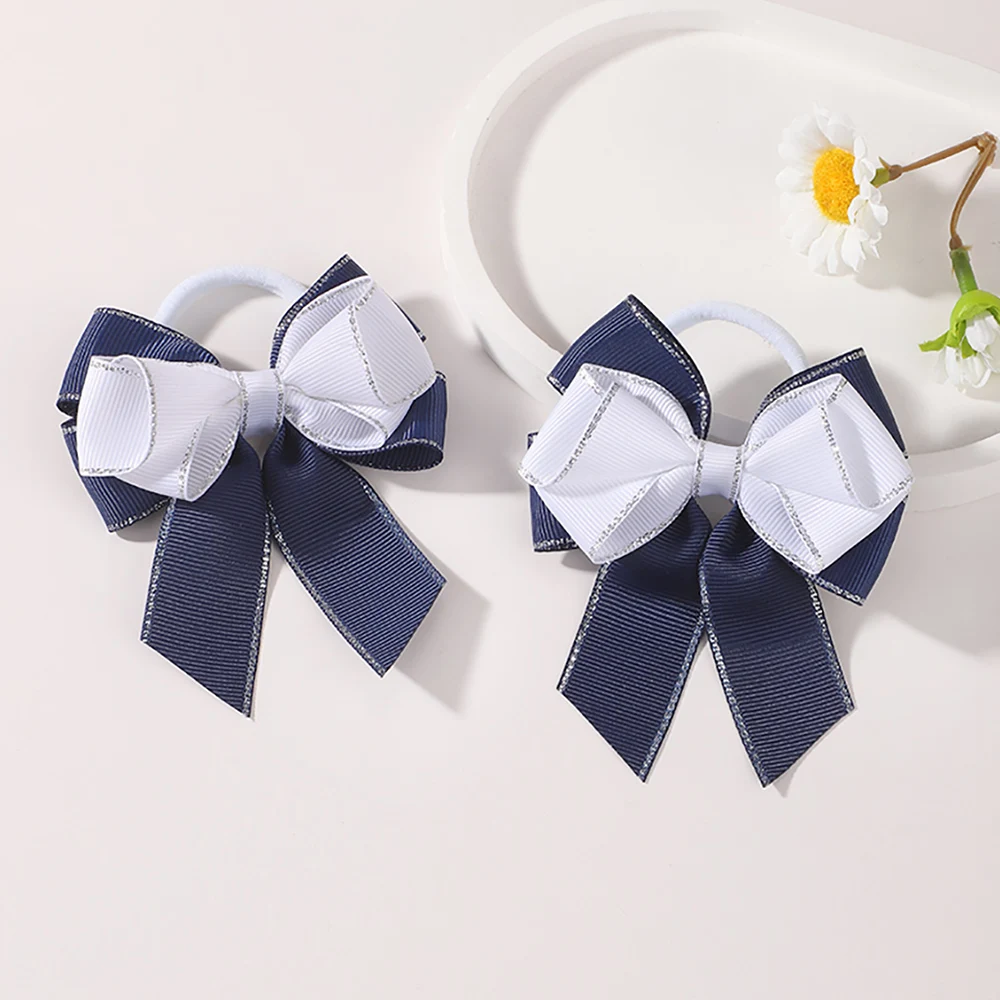BABY BOWS 2 Stück/Set Kinder Mädchen Niedliche Doppelschichtige Schleifen-Haargummis Haarbänder Kinder Basis-Pferdeschwanz-Kopfschmuck Haaraccessoires – Detail 23