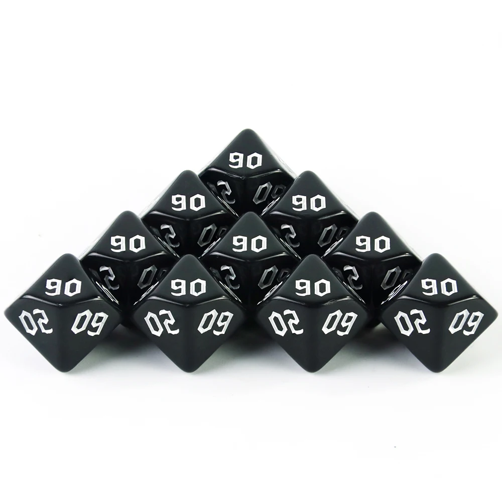 Dadi poliedrici D10(00-90) Set di dadi da gioco digitali colorati per giochi DND RPG giochi da tavolo fai da te, dadi neri a 10 lati