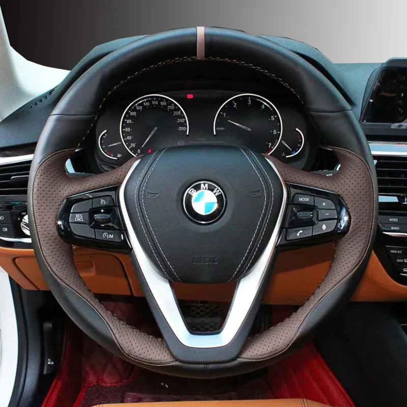 For BMW 5 3 serial 525li 530li 320 325 330 X3 X4 X5 X6 Hand Sewn Needle Thread Car Steering Wheel Cover Car Accessories Leather