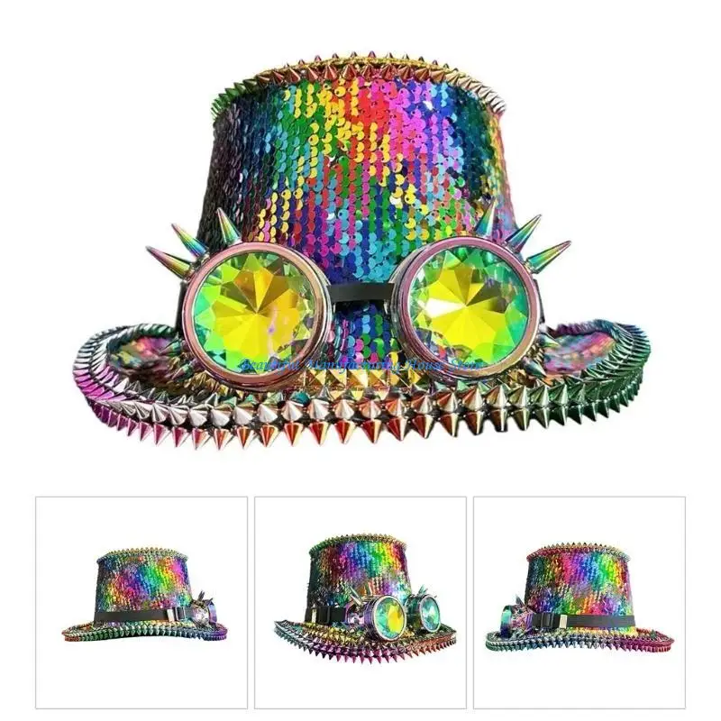 E56A Sparkling Rivet Goggles Marine Hat Masquerades Party Hat for Carnivals Gathering