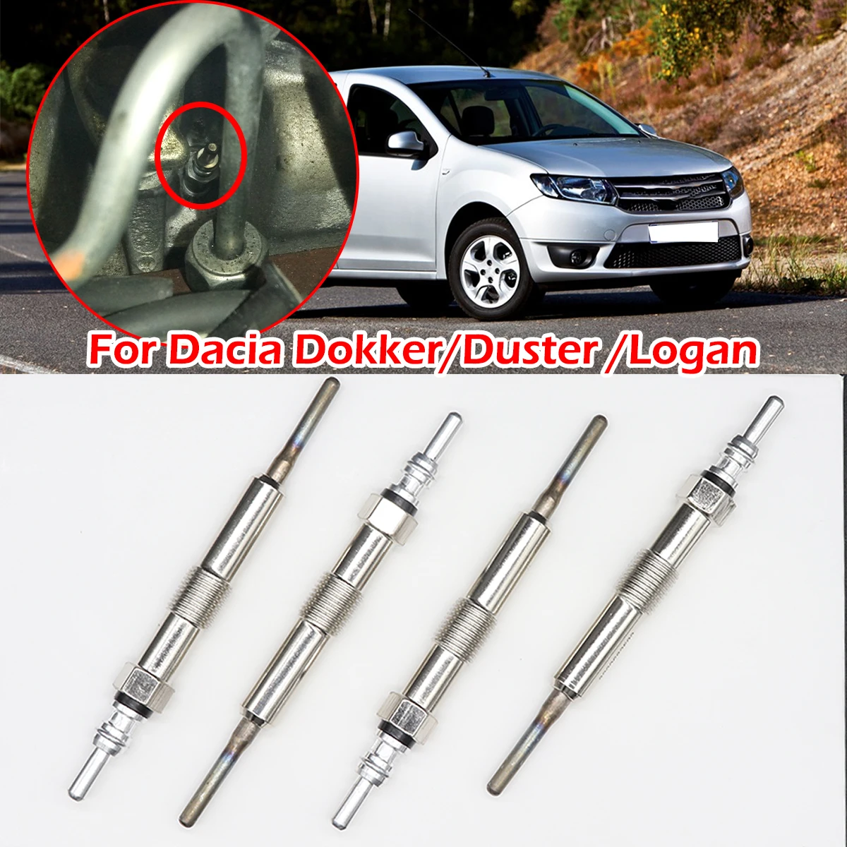 

4PCS Diesel Heater Nickel Plating Glow Plugs 4.4V For Dacia Dokker F67 Duster HS HM Nissan Terrano Lodgy JS Logan Symbol Sandero