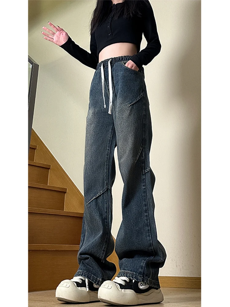 

Мужские джинсы Waed Denim: Новинка Весны, эластичный пояс, прямой крой, модные, с высокой талией, из смесового хлопка и полиэстера, износостойкие.