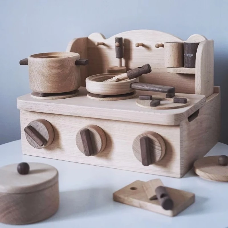 Wooden kitchen toy simulation mini playhouse gas stove children's kitchen utensils children's early education furniture toys